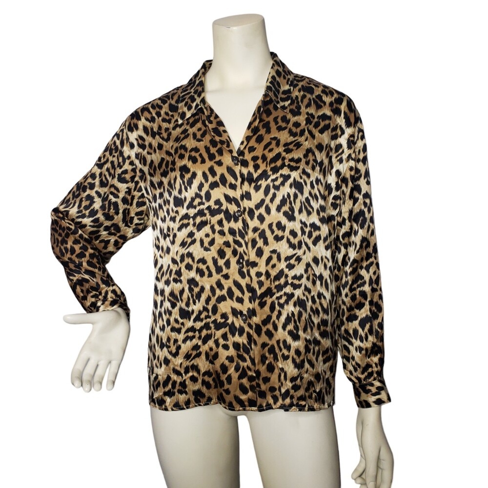LIZ CLAIBORNE Silk Leopard Button Down Blouse Size 10